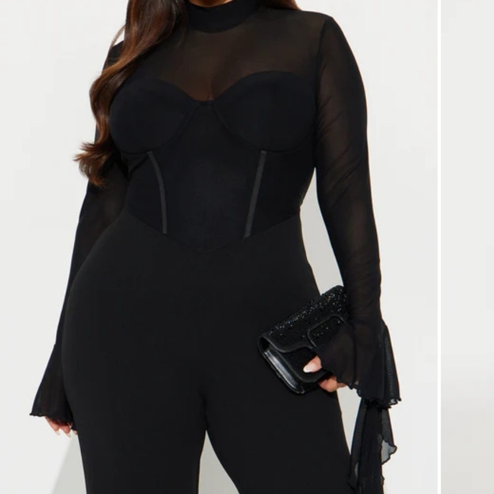 Fashion Nova Black Sheer Sleeve Jumpsuit
